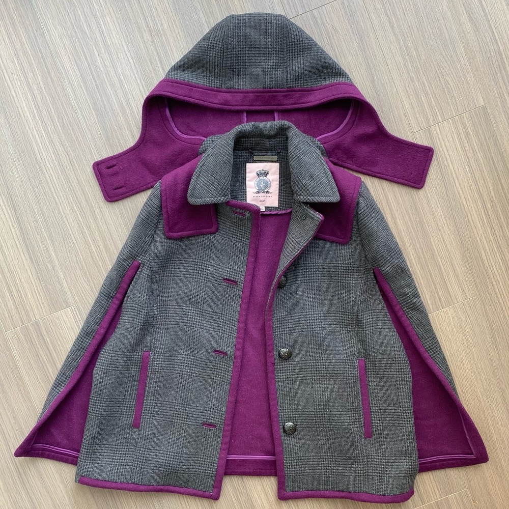 JUICY COUTURE Gray Plaid Cape Coat - Small